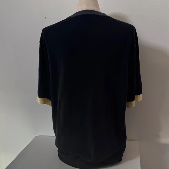 Men’s Massimo Dutti Dark Blue Sweater Tee with Yellow Accents and Gray Trim - Picture 2 of 6